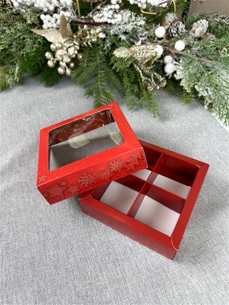 Коробка с окном под 4 макаронс/моти/конфеты Блестящий праздник, 126х126х35 мм (крышка-дно) — изображение 3